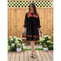 Mexican Embroidered Black Dress | Etsy (US)