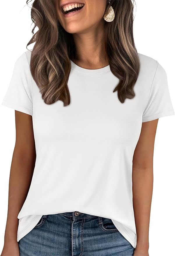 ANRABESS Women Short Sleeve Tops Summer Basic Tee Wrinkle-Free Trendy Cute T Shirts 2026 Spring B... | Amazon (US)