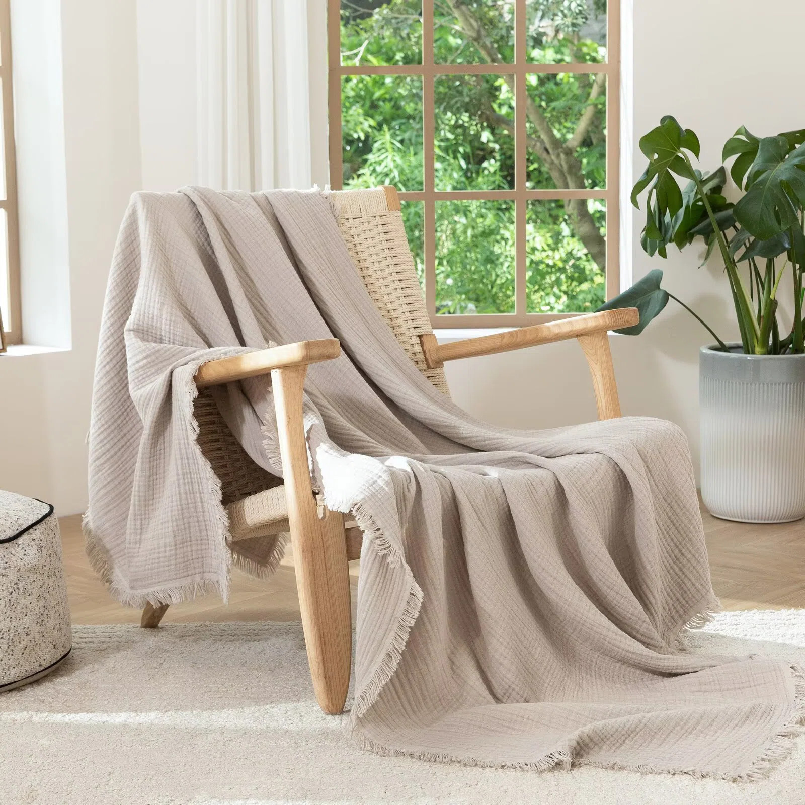 MooMee Throw Blanket 100% Cotton 4-Layer Gauze with All-Around Fringe | Wayfair North America