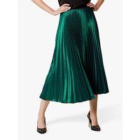 Karen Millen Metallic Pleated Skirt, Dark Green | John Lewis UK