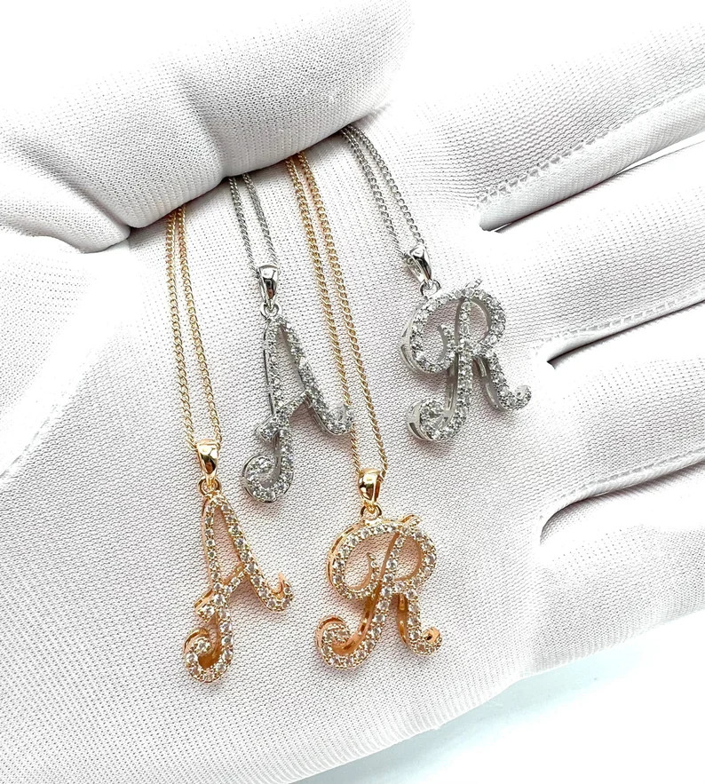 Initial Necklace 24 KT Gold Filled and Silver CZ Diamonds Regina George Letter Necklace for Women... | Etsy (US)