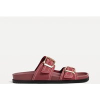 Stradivarius Flat leather sandals with buckles BURGUNDY 5 | Stradivarius (UK)