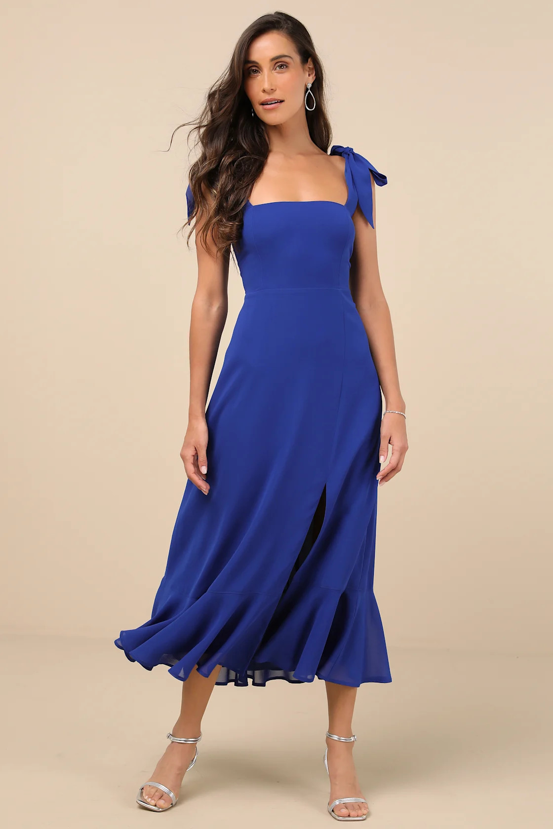 Summer Invite Royal Blue Tie-Strap Tiered Midi Dress | Lulus