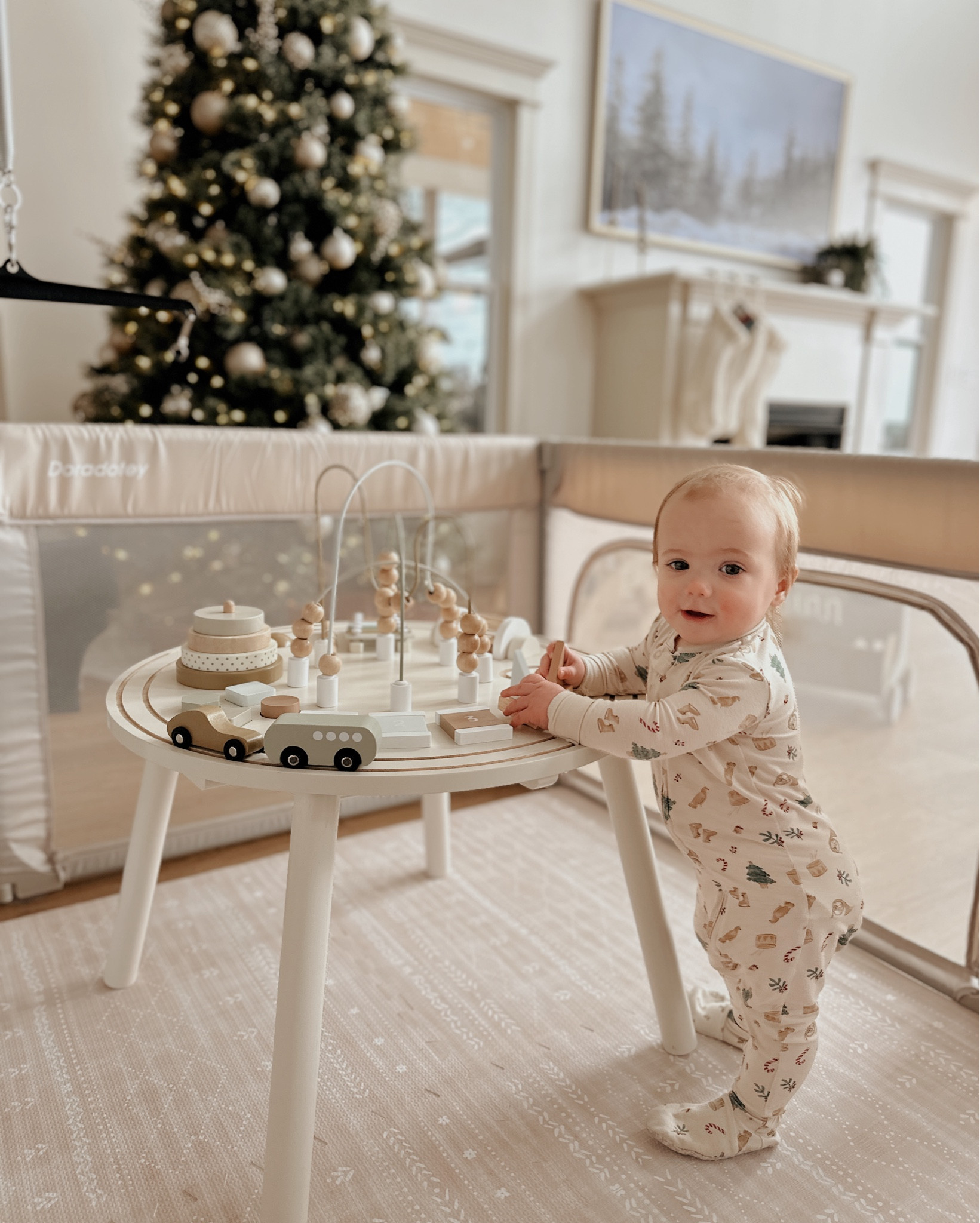 Play pen and toy setup we put together for my 9 month old’s first Christmas.
These pieces + toys worked well for safe play and easy cleanup!

Neutral, practical items we continue to use daily!




#LTKKids #LTKBaby