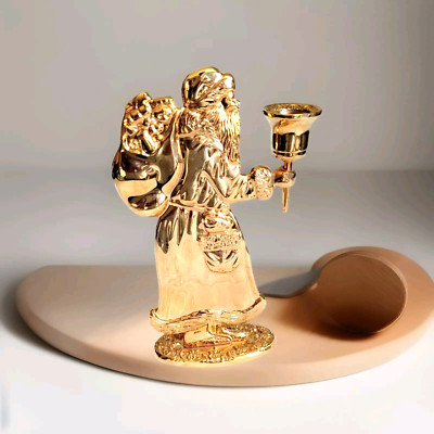 Holiday Decor Tabletop. Brass like Santa Candlestick Holder, Embossed. | eBay US