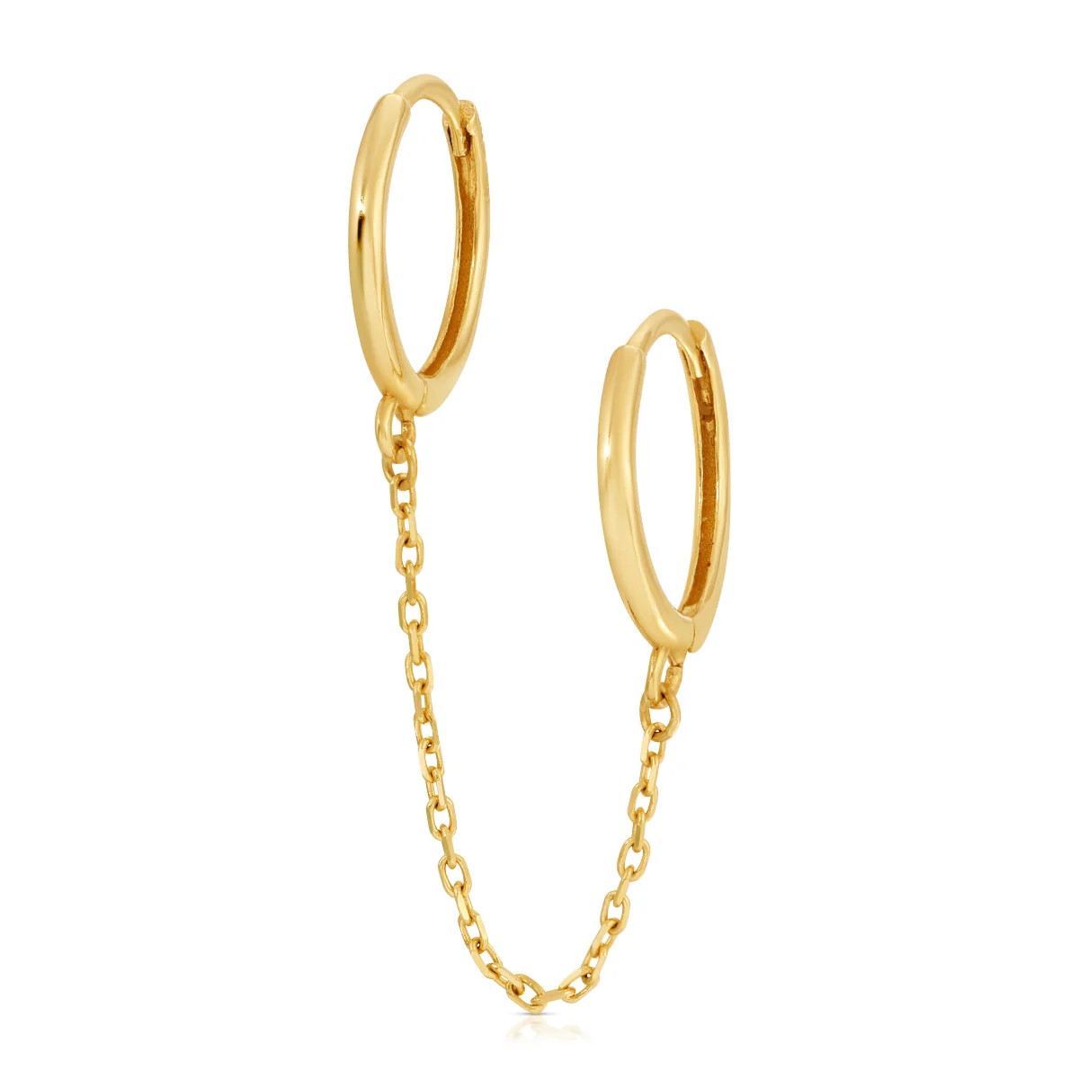 Double Huggie Earring with Chain | 14k Gold | Maya Brenner | Maya Brenner