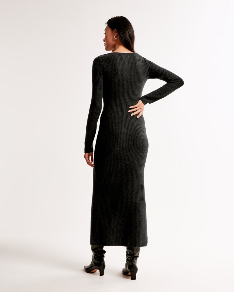 Long-Sleeve Button-Through Maxi Sweater Dress | Abercrombie & Fitch (US)