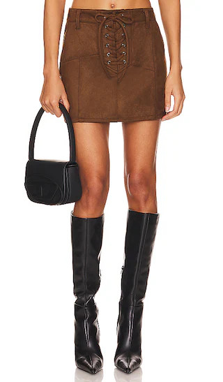 x Revolve Benji Mini Skirt in Mocha Brown Suede | Revolve Clothing (Global)
