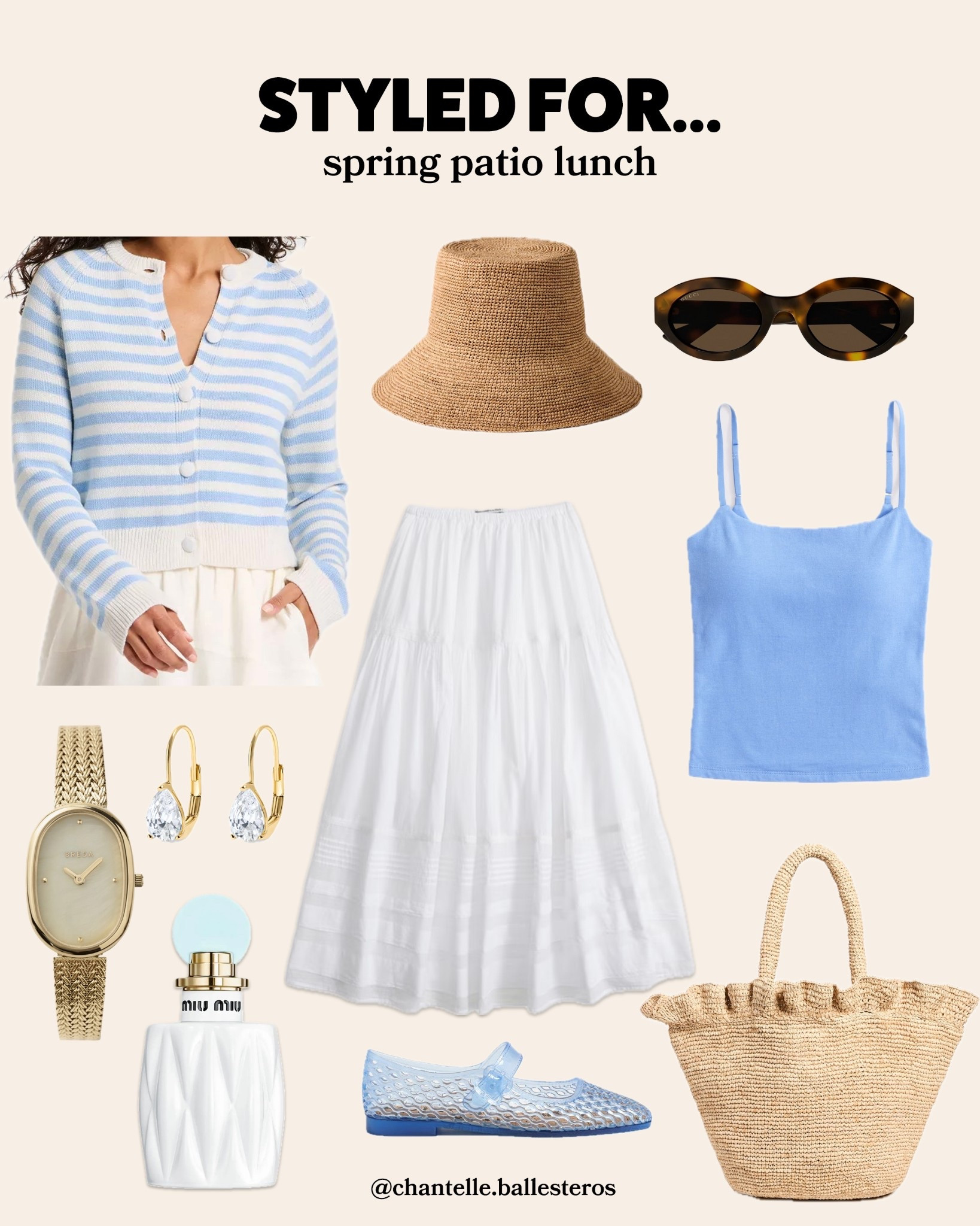 A spring outfit idea for a patio lunch or weekend brunch ☀️ Styled with a white maxi skirt, light blue pieces, and raffia accessories for an elevated spring look! 

#LTKgrwm #LTKSpringSale #LTKootd