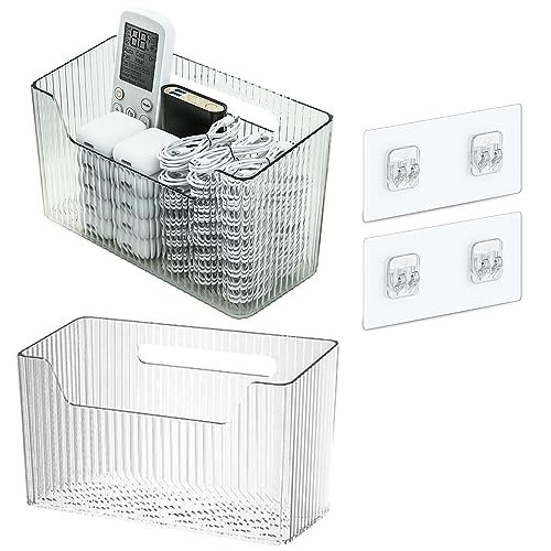 Set Of 2 Storage Organizer Bins Wall Mounted Shower Basket, Shower Caddy Stackable Clear Plastic Makeup Organizer Adhesive Hanging Bin for Bathroom, Kitchen, Cabinet, Pantry, BPA Free, Clear | Amazon (US)