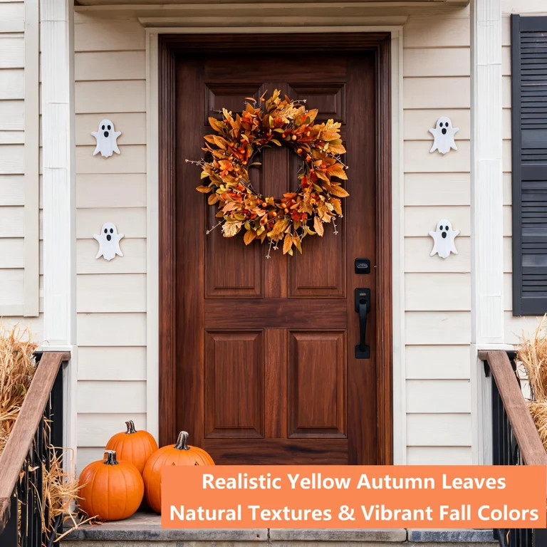 Fall Wreath Pumpkin Wreath for Front Door with Maple Leaves Harvest Wreath for Door Window Porch ... | Walmart (US)