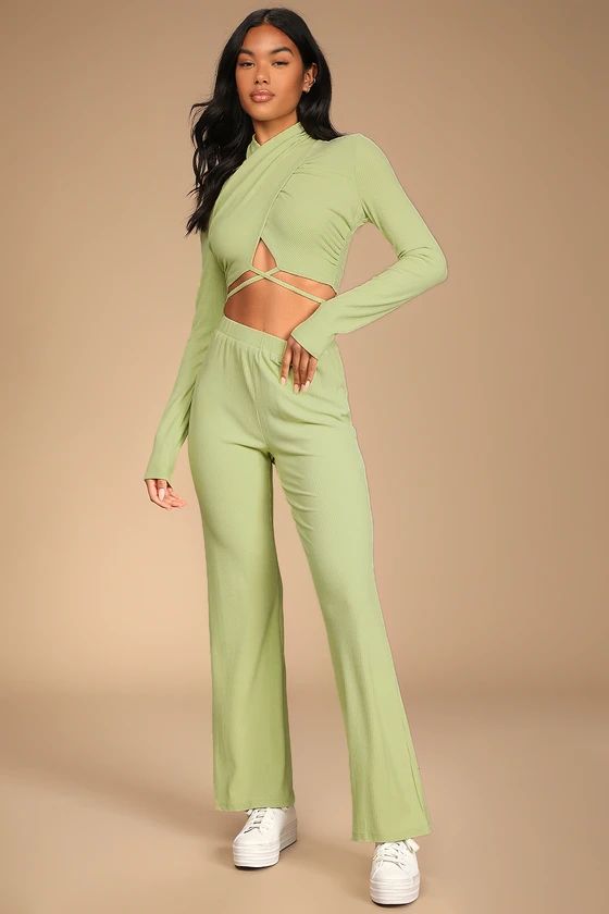 Freestyle 'Fit Light Green Ribbed Wide-Leg Lounge Pants | Lulus (US)