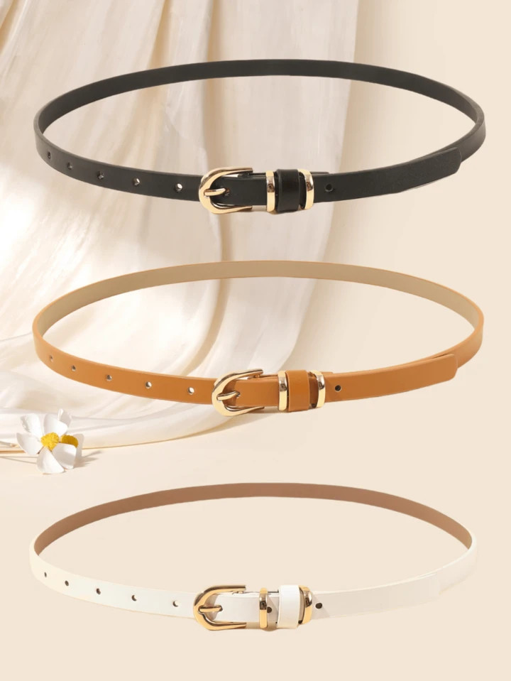 3pcs U-Shape Buckle Retro Elegant Leather Belts For Women, Minimalist Versatile Fashion Leopard Print Small Waist Strap Summer, School Fall, Autumn, Halloween | SHEIN