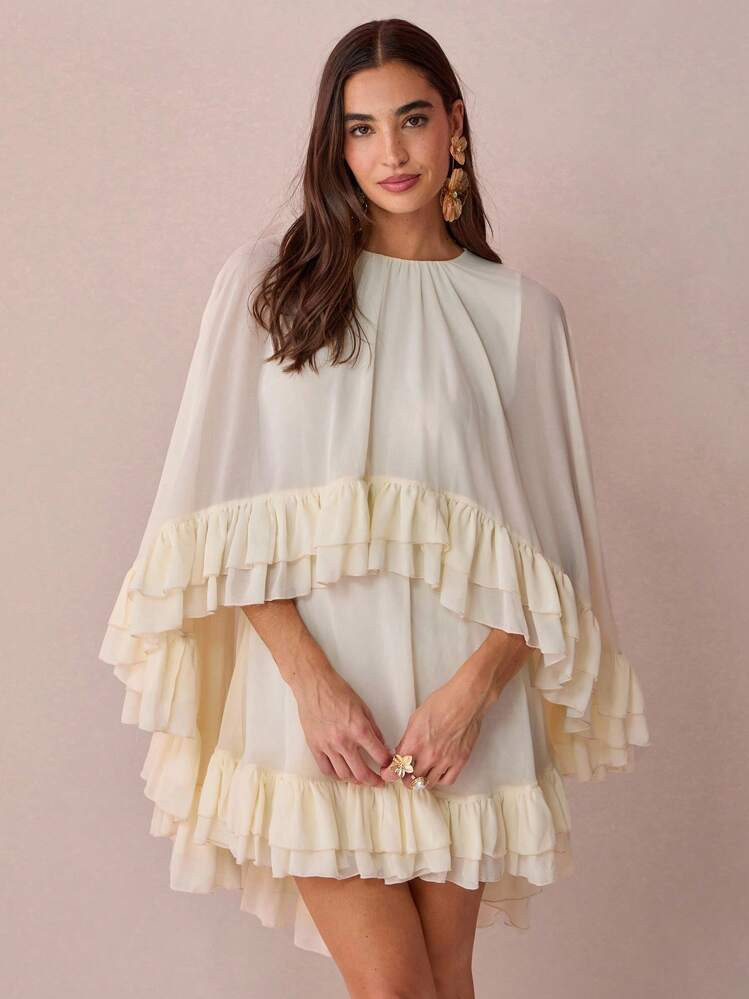 Enchnt Fall/Winter Romantic Women's Creamy White Cape Ruffle HemSHEIN USA | SHEIN