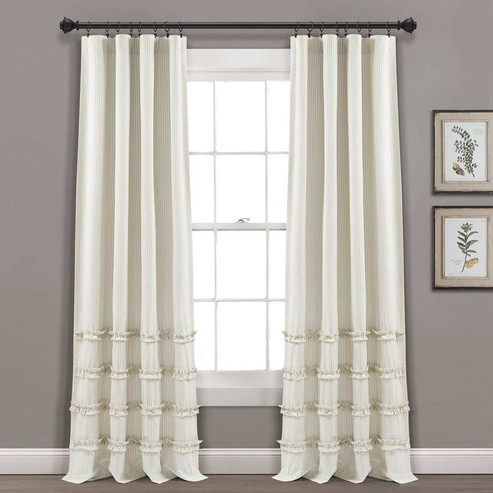 Set of 2 84""x40"" Vintage Stripe Yarn Dyed Cotton Light Filtering Window Curtain Panels Beige/White | Target