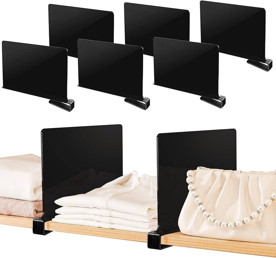 Acrylic Shelf Dividers,6 Pcs Closets Shelf Organizer for Clothing Handbags Books in Pantry, Bedro... | Amazon (US)
