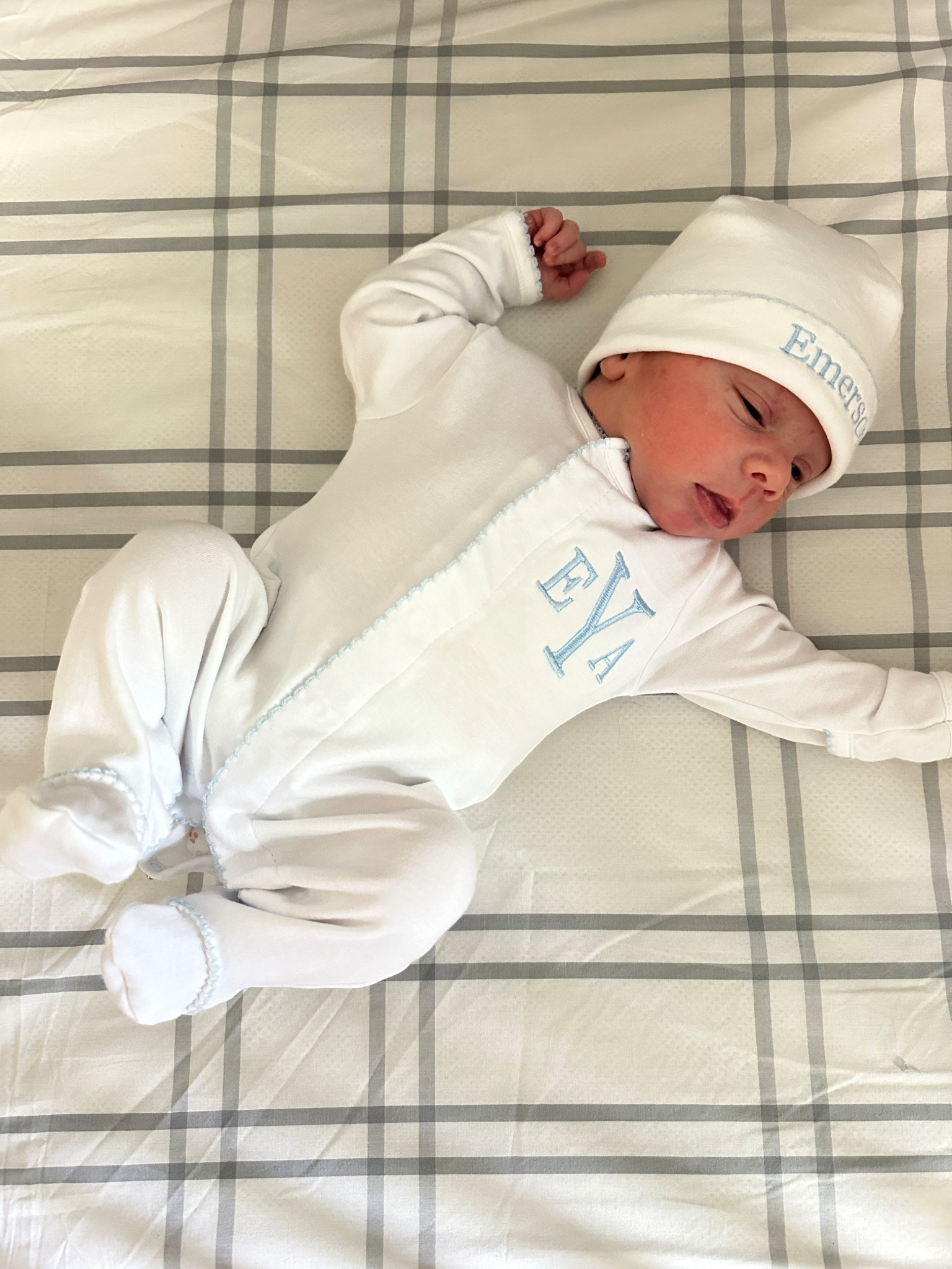 Our sweet son has arrived! 🩵 

Linked his monogrammed onesie & hat that we put him in for coming home from the hospital here. He is wearing NB sizing.

Newborn Outfit | Newborn Hospital Outfit | Baby Shower Gift | Baby Boy 

#LTKBump #LTKFamily #LTKBaby