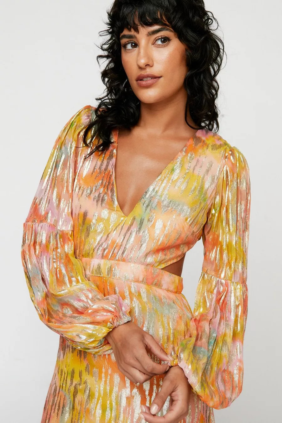 Metallic Blurred Floral Open Back Maxi Dress | Nasty Gal (US)