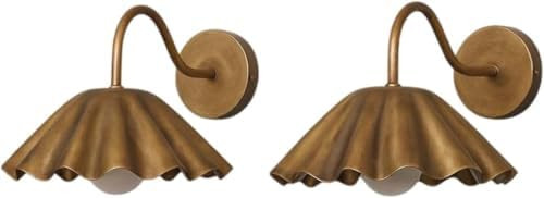 Art Deco Brass Wall Sconce, Scalloped Ruffle Shade Wall Light Fixture, Vintage Brass Flower Wall ... | Amazon (US)