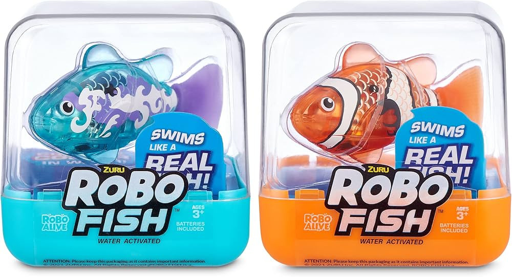 Robo Alive Robo Fish Series 2 (Teal + Orange 2 Pack) by ZURU Robotic Swimming Fish Water Activated,  | Amazon (US)