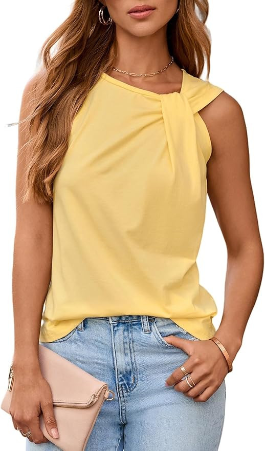 Dokotoo Womens Tank Tops Summer Sleeveless Twist Knot Top Cotton Blouse Basic Tees Shirts | Amazon (US)