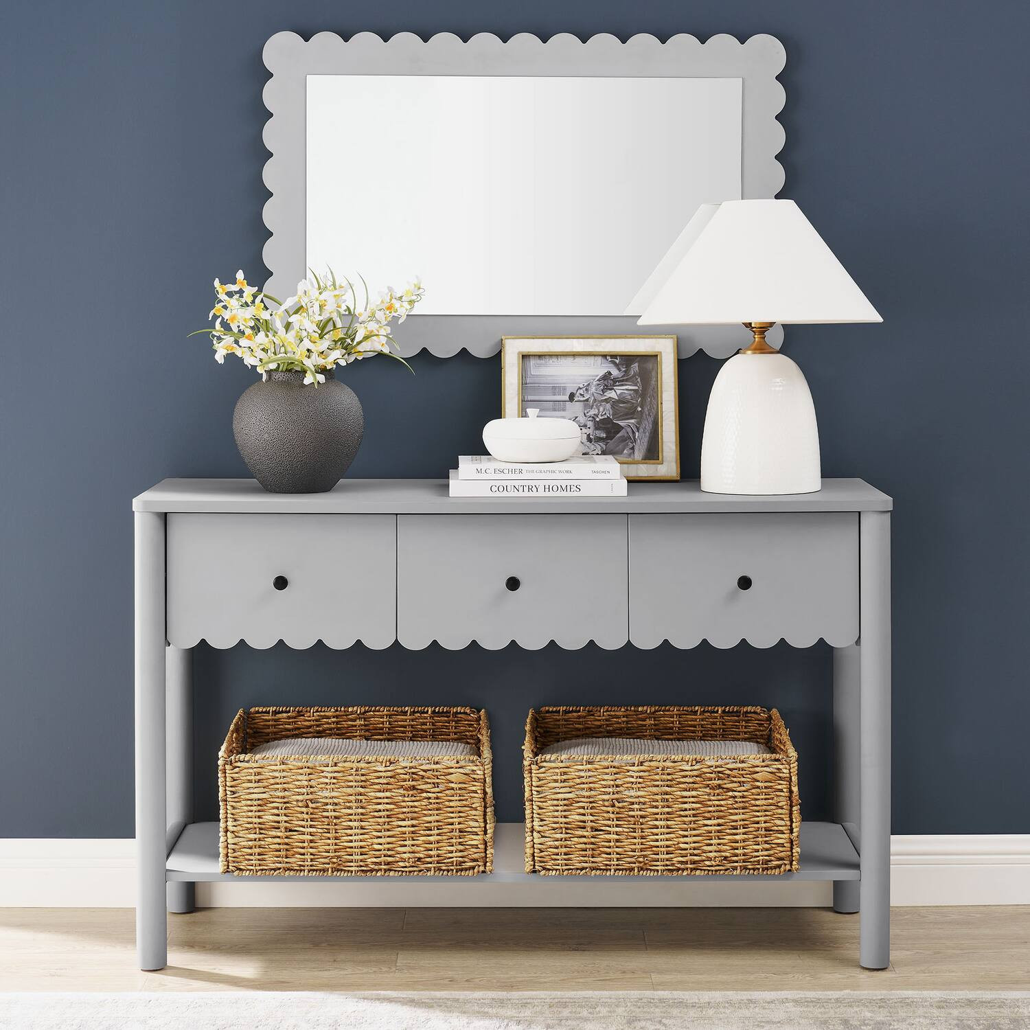 Emmeline 3-Drawer Scalloped Console Table by Modway - Light Gray | Best Buy U.S.