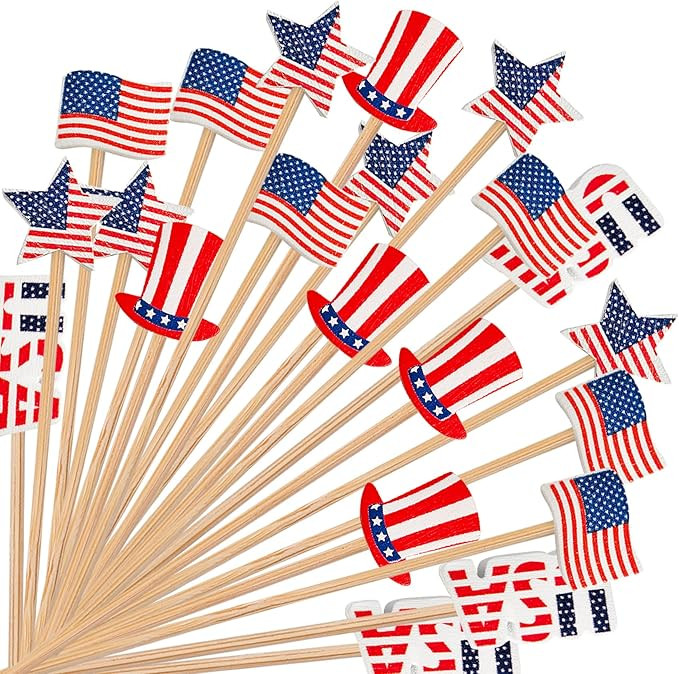 100 Pcs 4th of July Patriotic Cocktail Picks Americana Patriotic Cocktail Picks Decoration, Bambo... | Amazon (US)