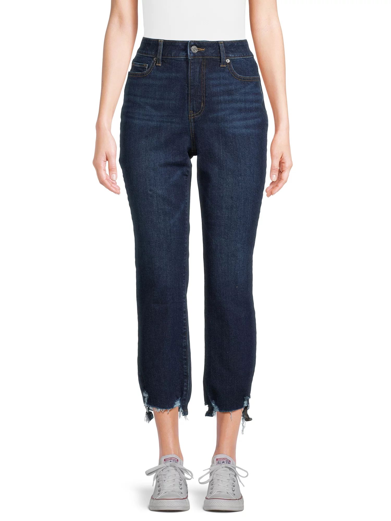 Time and Tru Women's Destructed Hem Straight Leg Jeans, 27.5" Inseam for Regular, Sizes 2-18 | Walmart (US)