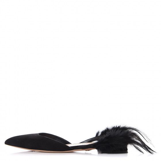 Suede Feather Dior Ethnie Flats 35.5 Black | Fashionphile