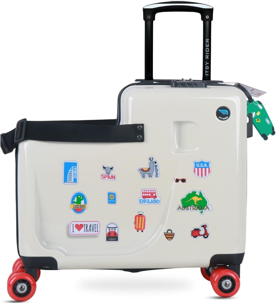 Cegali Itsy Rider 20" Ride-on Suitcase for Kids with Double Spinner Red Wheels (Beige Aero) | Amazon (US)