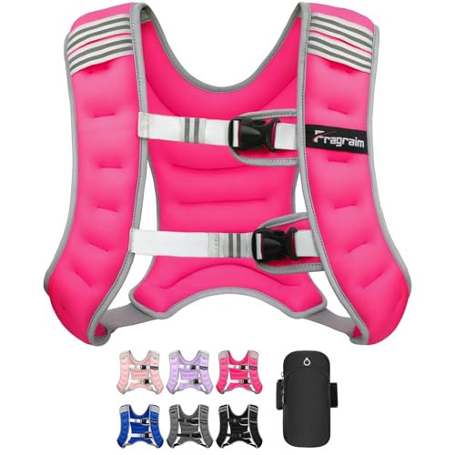 Fragraim Weighted Vest for Women Men - 16lb Weight Vest with Reflective Stripe, Detachable Phone Pouch, Ideal for Walking, Strength Training, Running, Workout, Cardio and Weight Loss - Rose | Amazon (US)