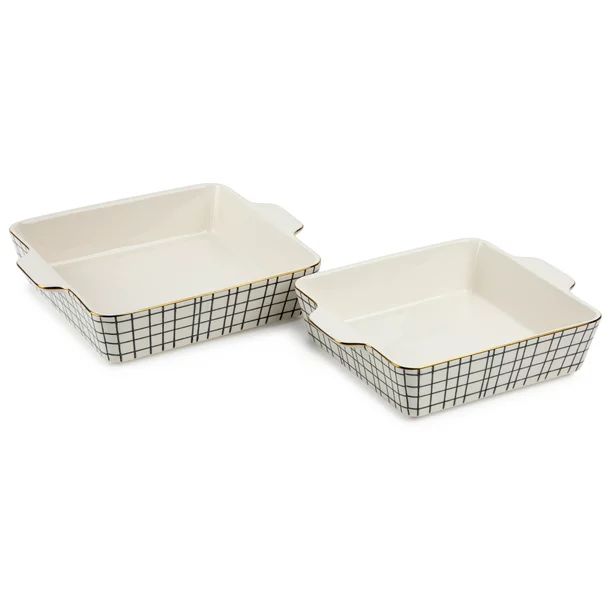 Thyme & Table Stoneware Square Baker, Black & White Crosshatch, 2-Piece Set - Walmart.com | Walmart (US)