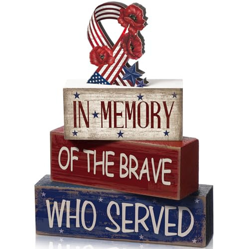 CroBlissful 4 Pcs Memorial Day Table Decorations Patriotic Tabletop Decorations Red White Blue Fourth of July Table Centerpieces Sign for Office Tiered Tray Home Shelf 250th Anniversary | Amazon (US)