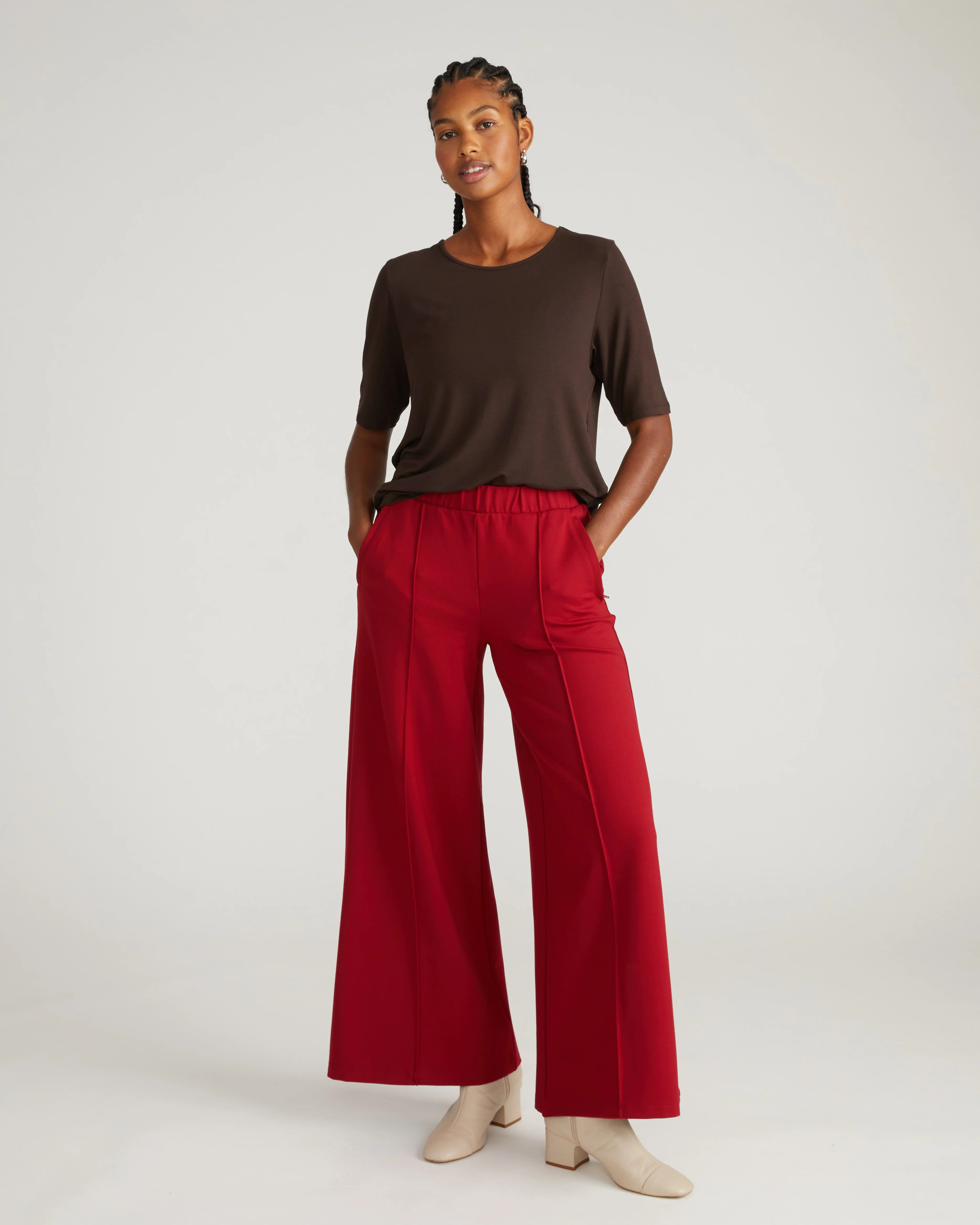 Pam Pintuck Wide Leg Ponte Pants - Garnet | Universal Standard