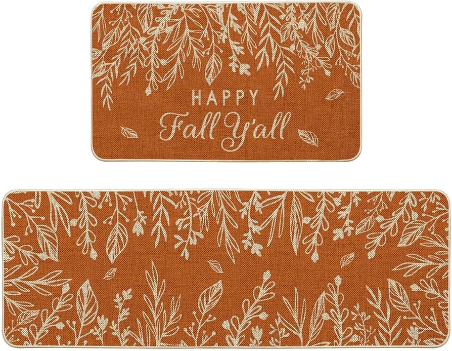 Artoid Mode Orange Hello Pumpkin Eucalyptus Fall Kitchen Mats Set of 2, Thanksgiving Home Decor L... | Amazon (US)