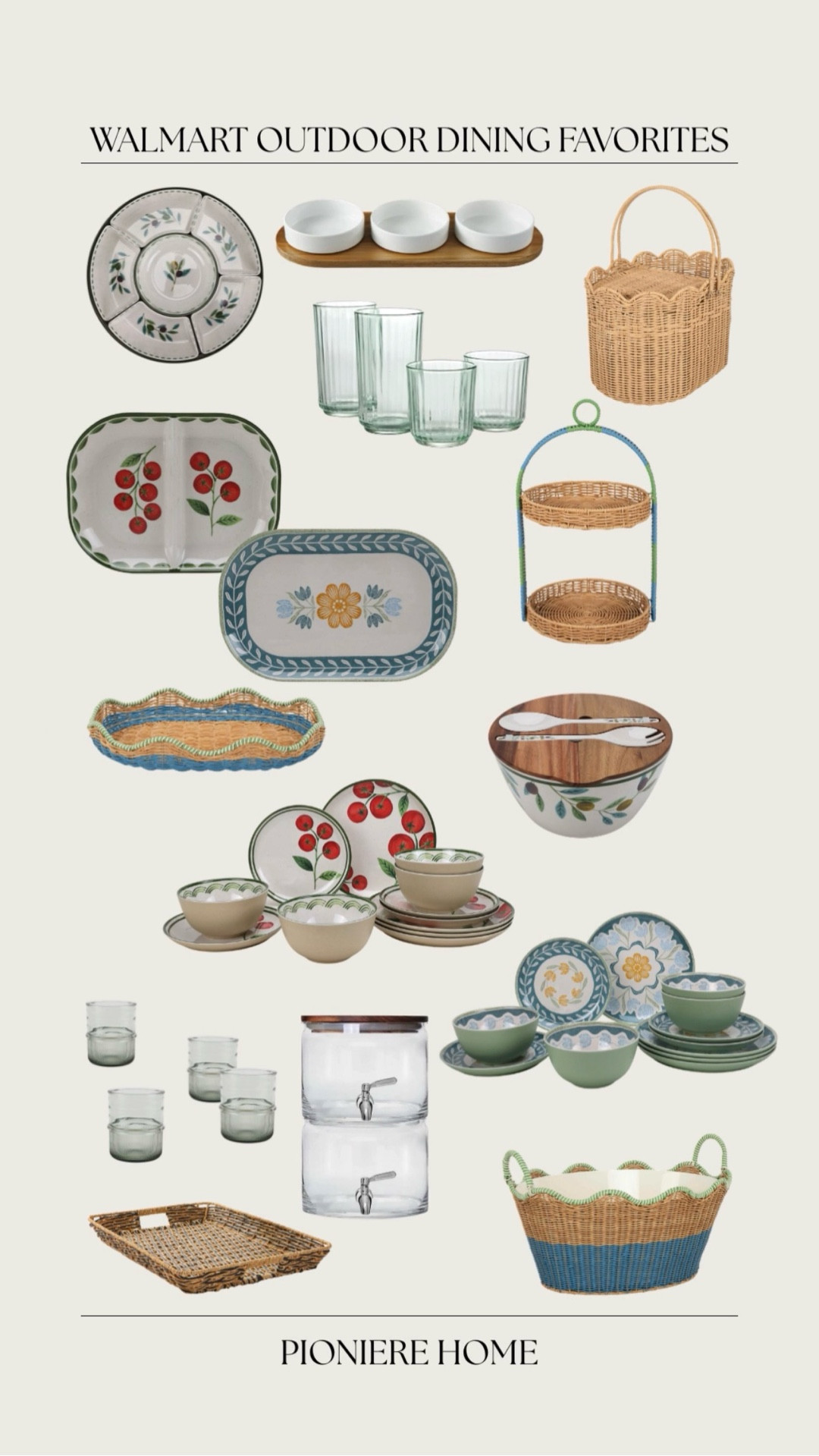 Walmart outdoor dining favorites. Melamine dinnerware, melamine serving dishes, woven trays, drink dispensers, better homes & gardens, affordable dinnerware 

#LTKHome #LTKSeasonal