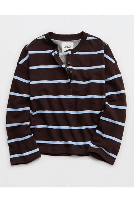 Aerie Alumni Henley Sweatshirt Women's Cloudy Blue M | Aerie