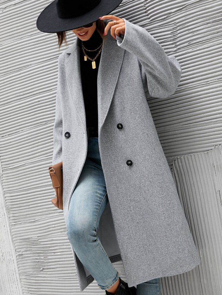 Lapel Neck Double Breasted Overcoat | SHEIN