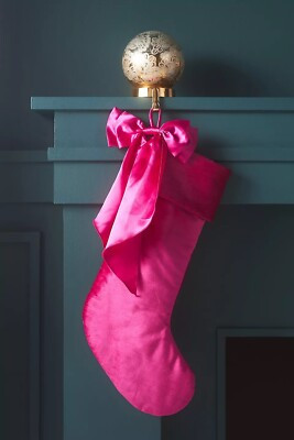 Anthropologie Pink Velvet Bow Stocking Satin Bow Romantic Opulent Barbie 23” NEW | eBay | eBay US