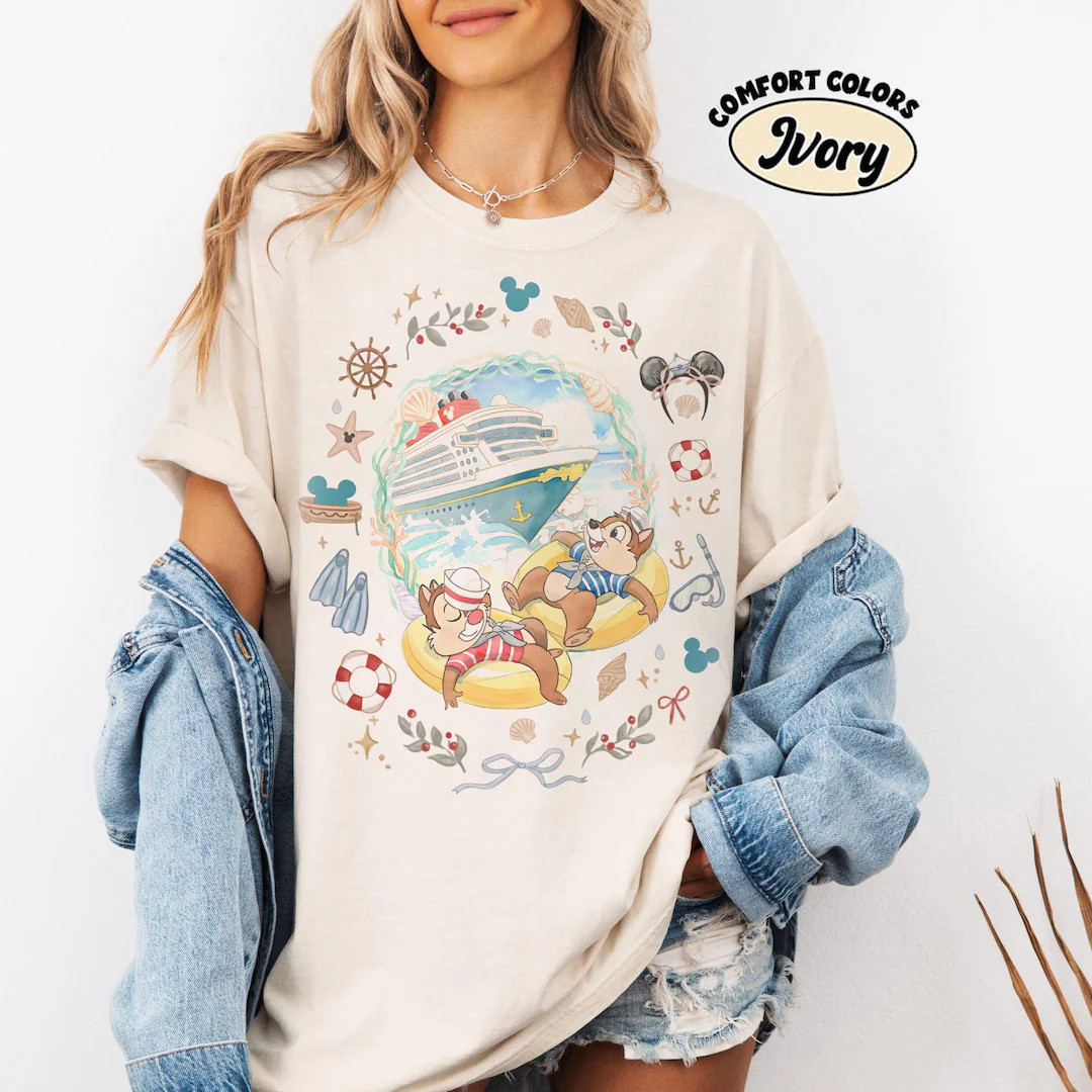 Retro Sailor Chip N Dale Pool Raft Watercolor Shirt, Vintage Disney Cruise Line Shirt, Cruise Tri... | Etsy (Global)