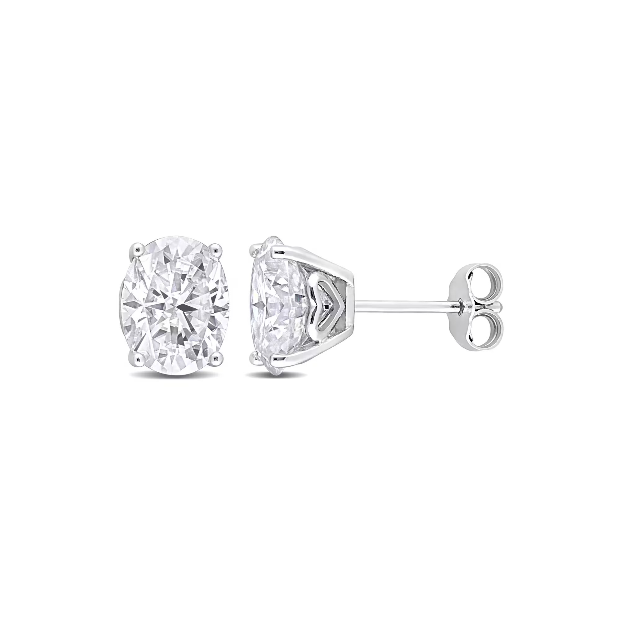 Lab-Created Moissanite Oval Solitaire Stud Earrings | Sterling Silver (4 ct. dew) | White | Size 9.00mm | Helzberg Diamonds | Helzberg Diamonds