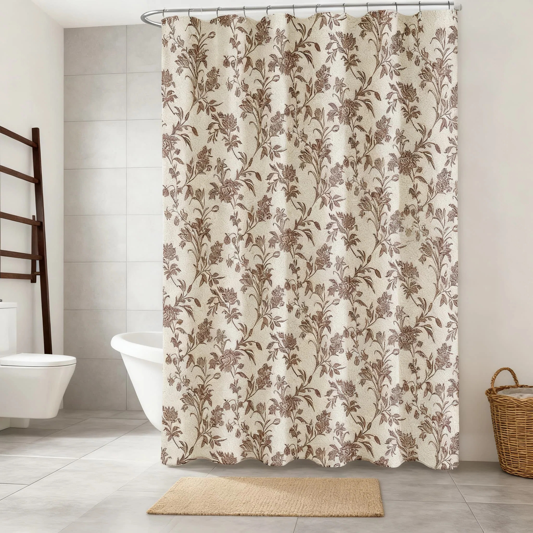 Floral Shower Curtain Cotton Linen Blend Fabric Rust-Proof Grommets Machine Washable Bathroom Dec... | Wayfair North America