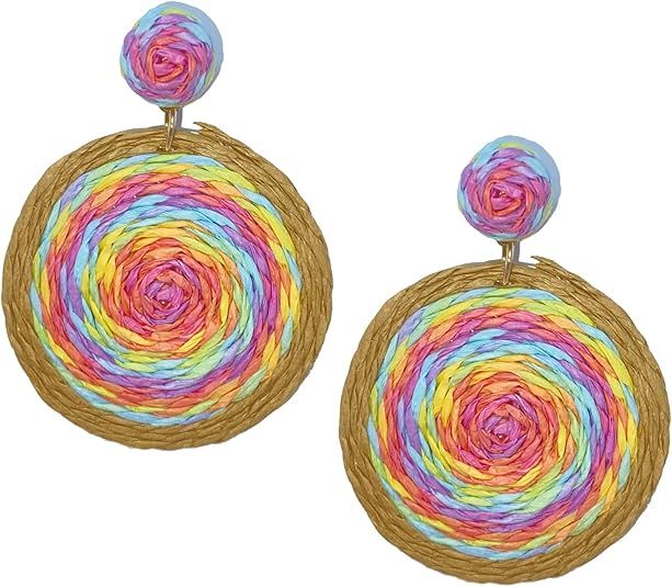 Rattan Earrings Handmade Rattan Ball Hoop Earrings for Women Braid Straw Wicker Raffia Earrings B... | Amazon (US)