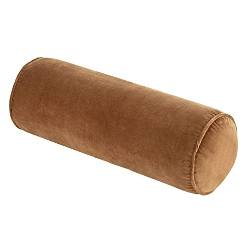 Nate Home by Nate Berkus Decorative Cotton Velvet Bolster Pillow | Soft Luxurious Modern Decor, Cushion for Couch, Chairs, or Bedroom from mDesign - Oblong Size 7" x 20", Bronze (Brown) | Amazon (US)