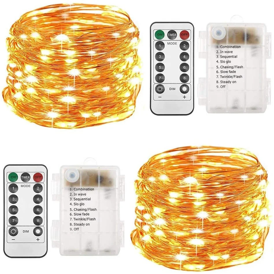 2 Set Fairy Lights Battery Operated - Led String Lights 8 Modes 33Ft 100 LED Starry Lights - Copp... | Walmart (US)