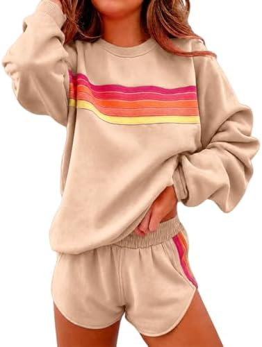 Sweatsuits for Women 2 Piece Lounge Sets Rainbow Striped Outfits Casual Color-Blocked Sweatshirt ... | Amazon (US)