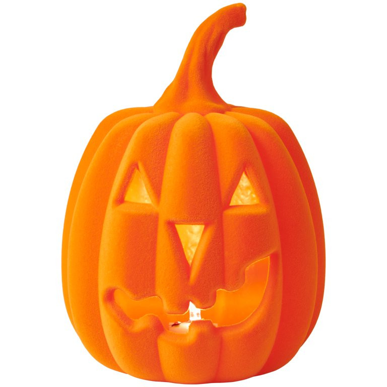 Light-Up Flocked Jack-o'-Lantern Tabletop Decor, Orange, 6.5", Halloween by Way To Celebrate | Walmart (US)