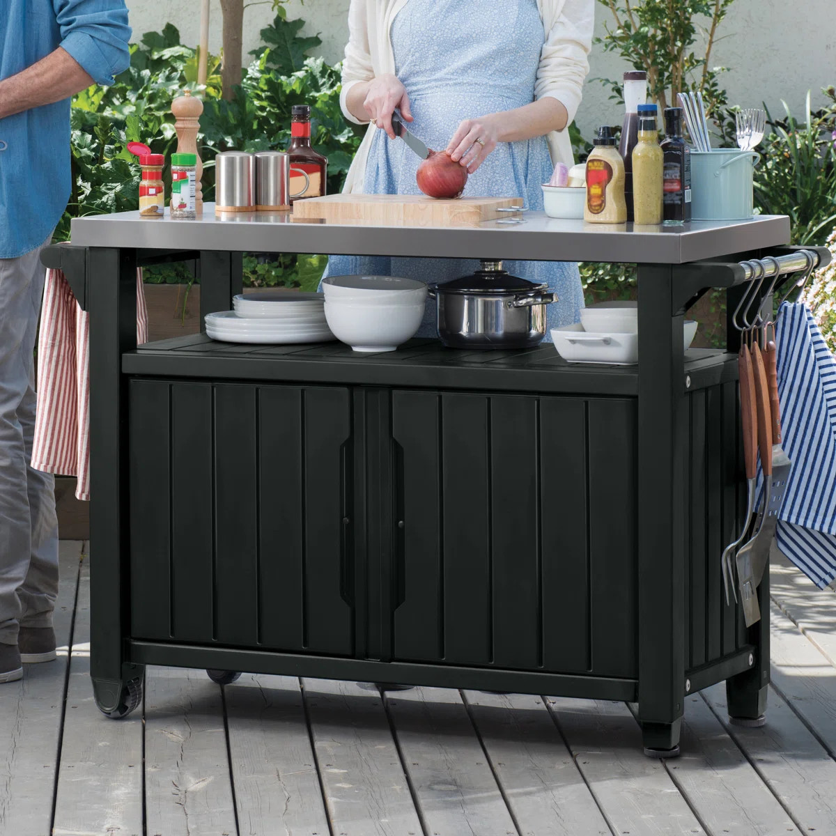 Arrilla Bar Cart Portable Outdoor Table Made of Durable Wood-look Resin And Stainless Steel Count... | Wayfair North America