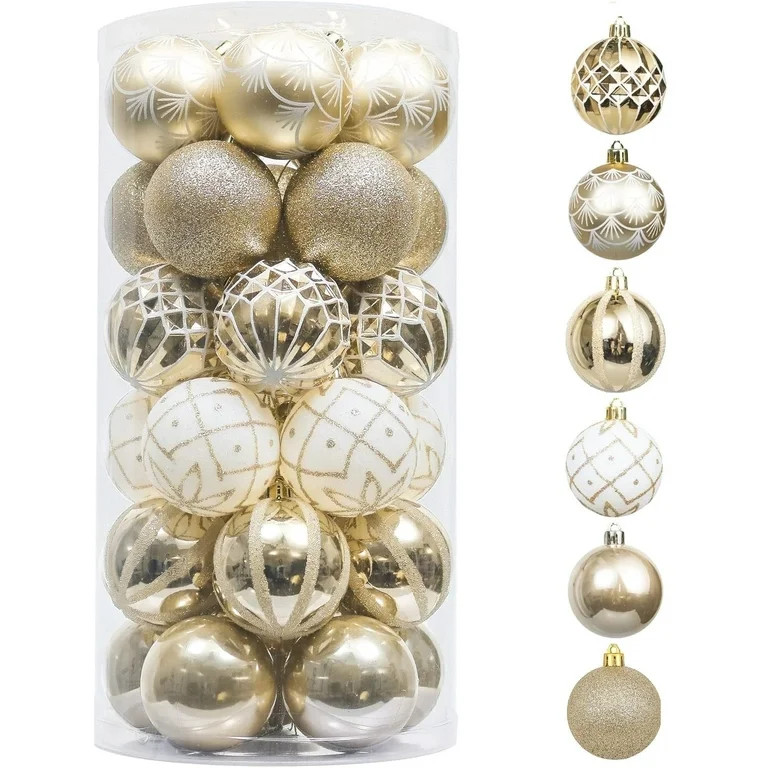 Valery Madelyn 30ct 2.36 inches Christmas Ornaments, White Gold Shatterproof Christmas Ball Ornam... | Walmart (US)