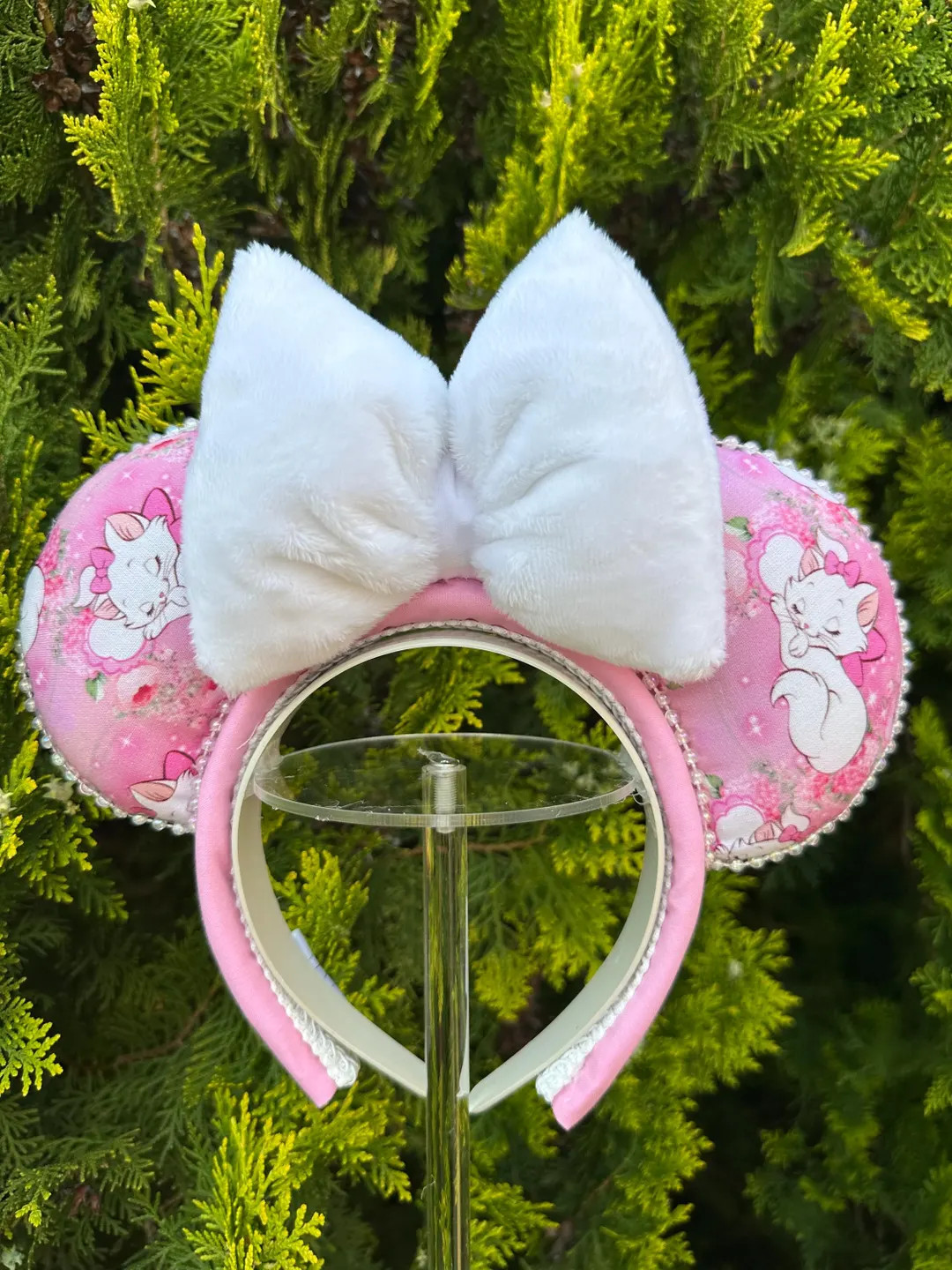 Marie Aristocats Inspired Disney Ears – White Fur Bow Minnie Ears | Cute Handmade Park Headband... | Etsy (US)